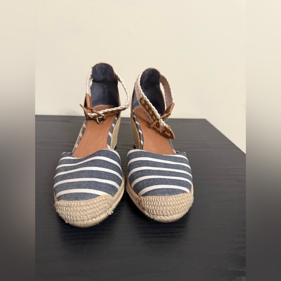 Sperry Top-Sider Espadrille Valencia Wedge Canvas Blue Stripe Womens 8.5M - Picture 2 of 7